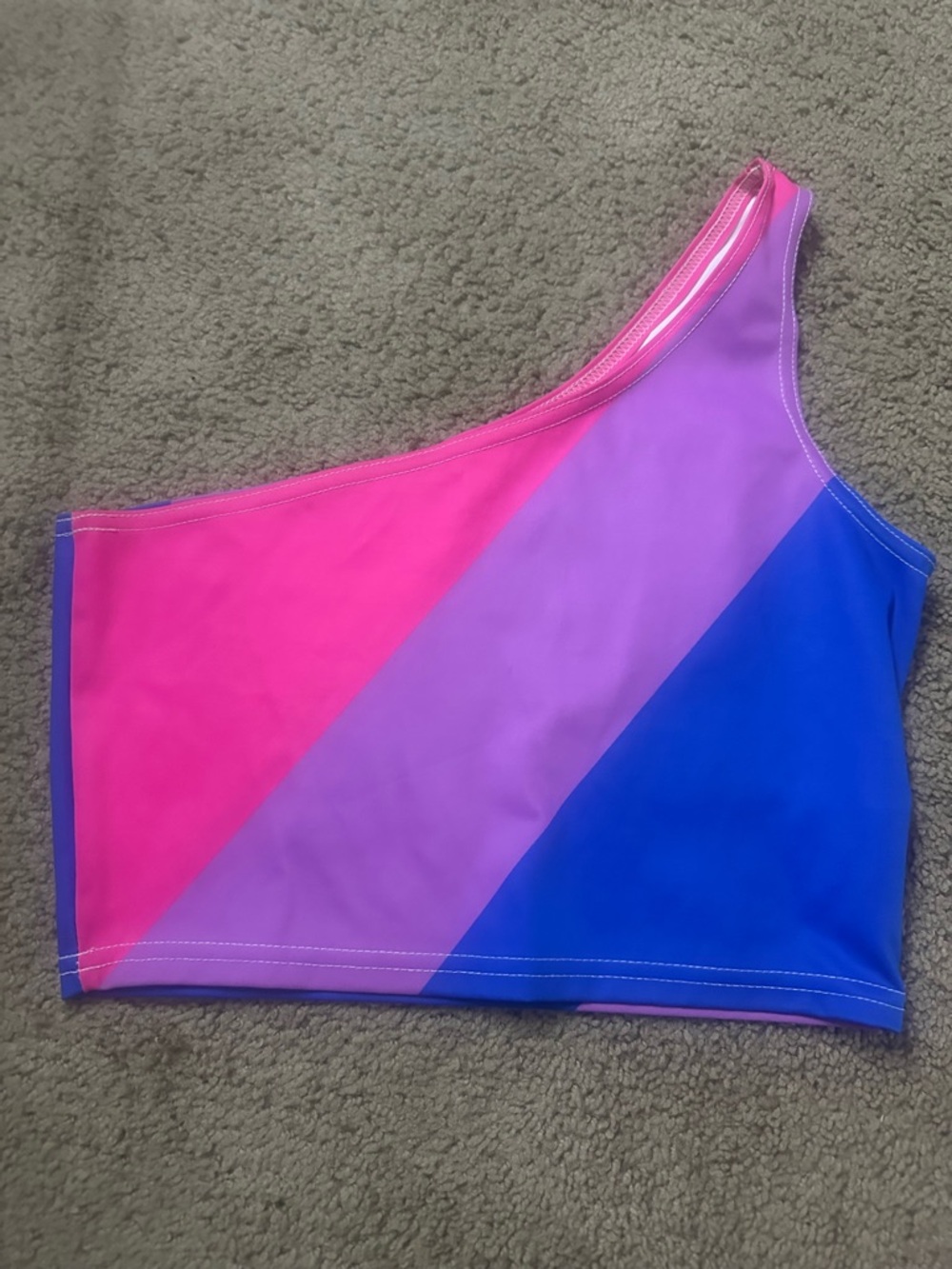 Size Small One-Shoulder Colorblock Crop Top — Pink, Purple & Blue